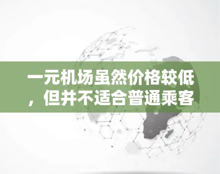 一元机场虽然价格较低，但并不适合普通乘客使用，尤其是那些需要长途旅行或往返交通的人群。以下是对一元机场的分析和建议